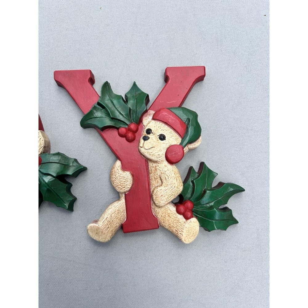 VTG Homco‎ Christmas JOY Bears 3Pc Hanging Wall Plaques Decor Home Interiors - Picture 5 of 8